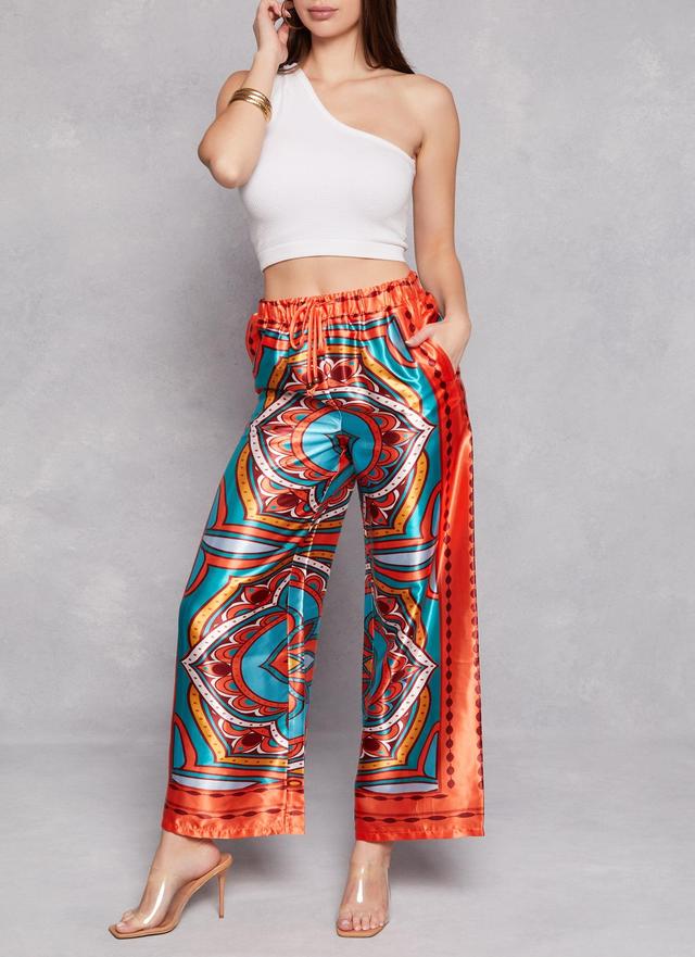 Womens Satin Border Printed Wide Leg Pants Product Image