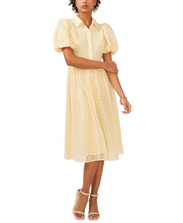 CeCe Womens Balloon-Sleeve Cotton Eyelet Midi Dress Product Image