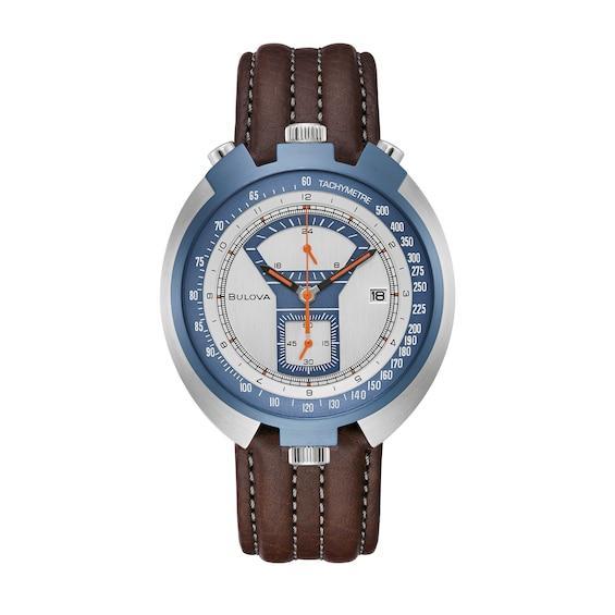 Men's Bulova Archive Two-Tone Chronograph Brown Leather Strap Watch with Silver-Tone Dial (Model: 98B390) Product Image