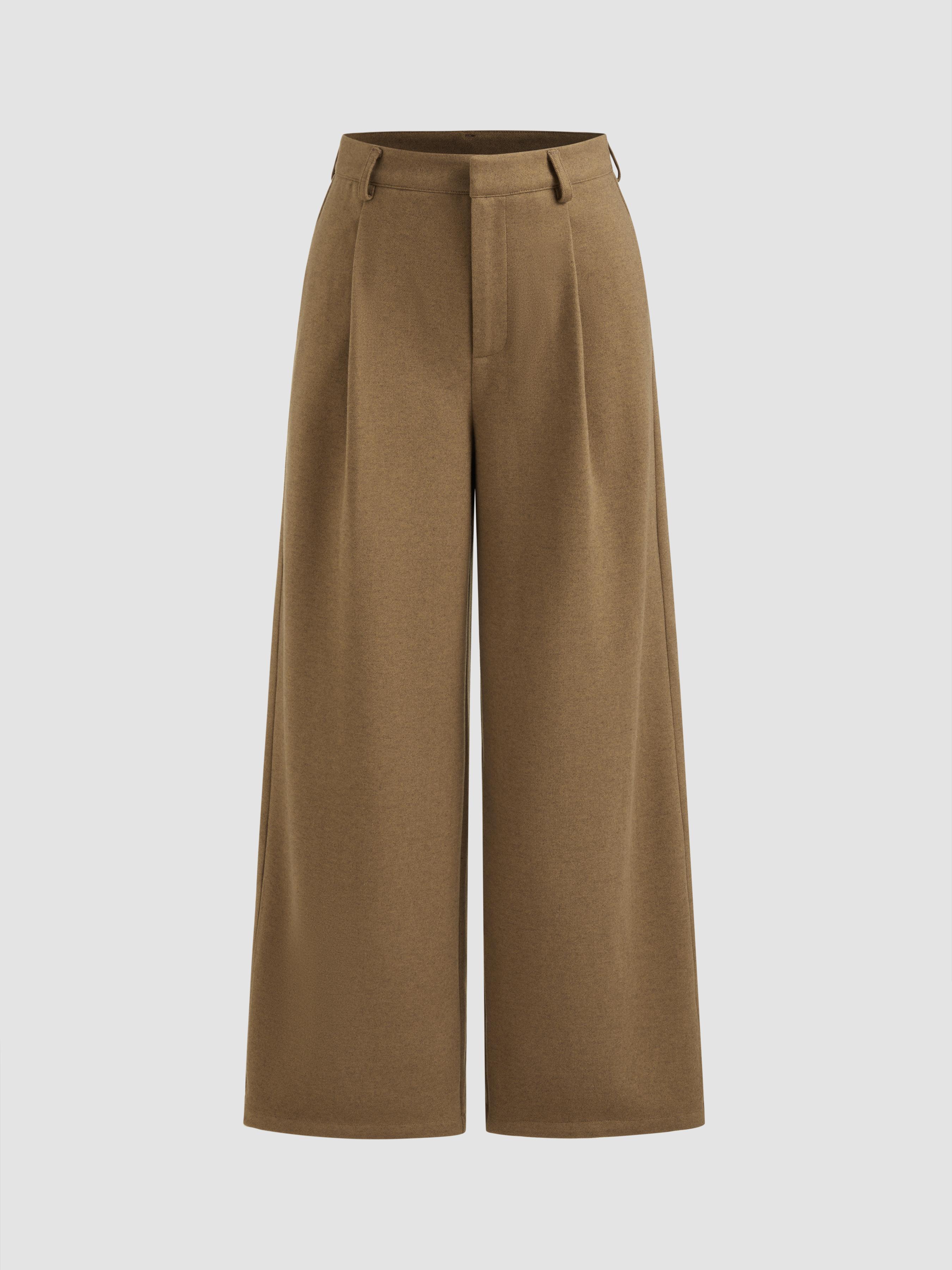 Mid Rise Solid Pocket Wide Leg Trousers Product Image