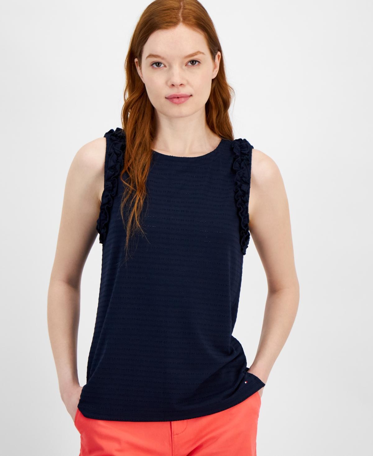 Tommy Hilfiger Sleeveless Ruffle Tank (Bright ) Women's Clothing Product Image