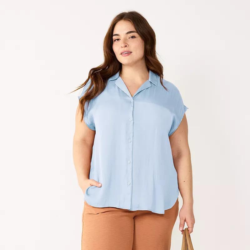 Plus Size Nine West Short Sleeve Easy Lapel Shirt, Womens Product Image