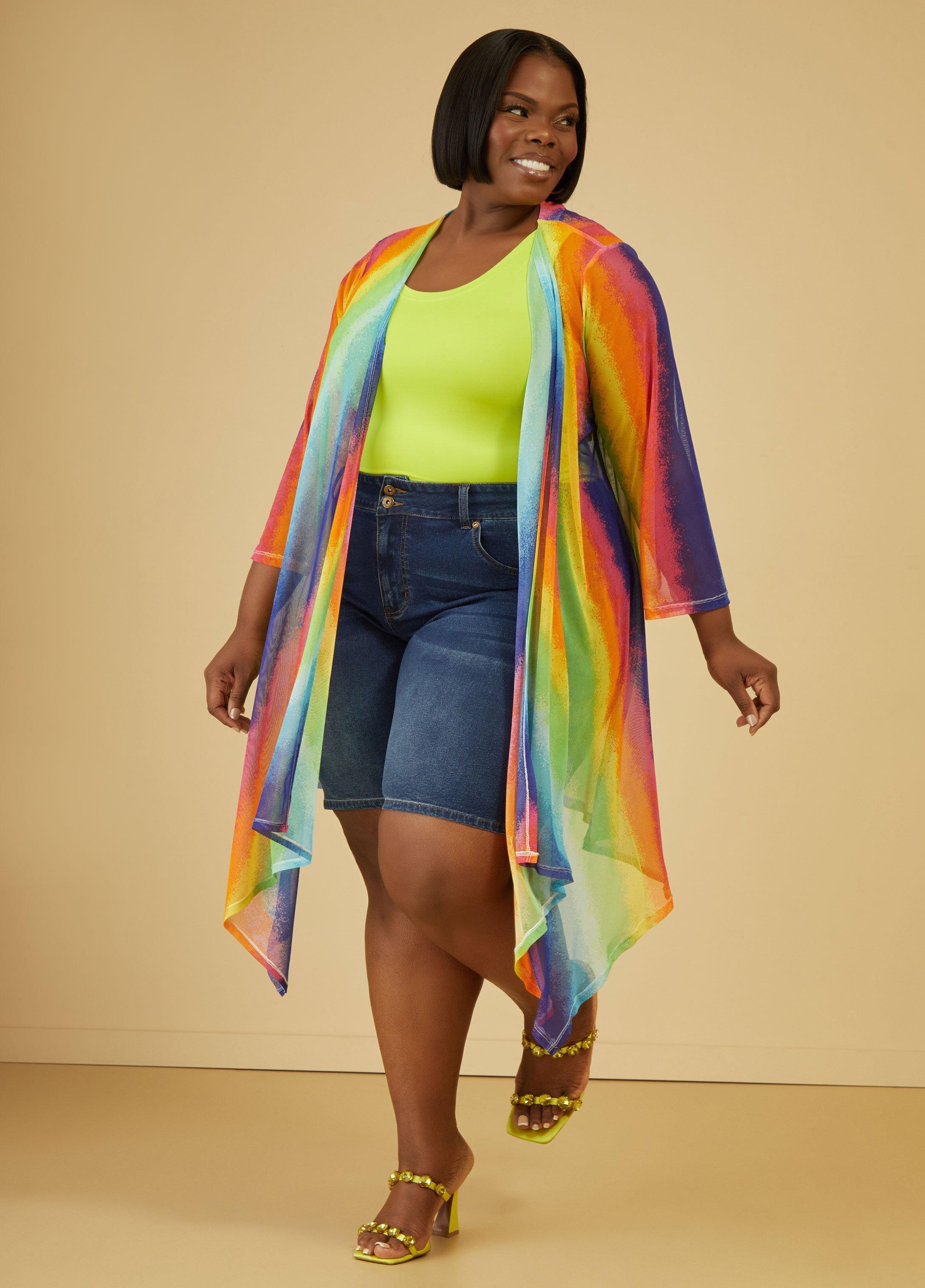 Plus Size Rainbow Mesh Duster Ashley Stewart Product Image