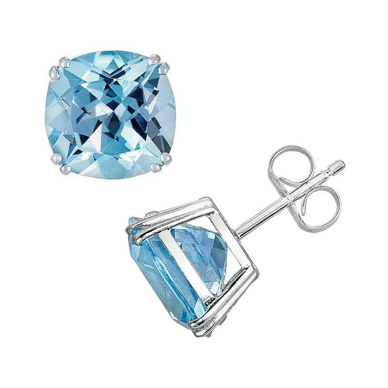 14k White Gold Blue Topaz Stud Earrings, Womens Product Image