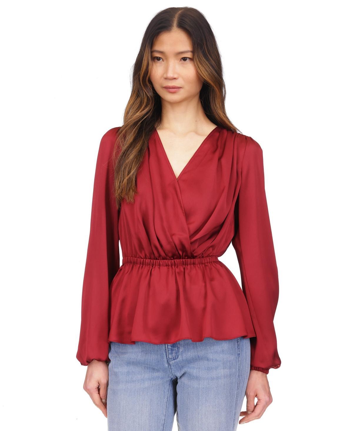 Michael Michael Kors Womens Satin Faux-Wrap Peplum Top product image