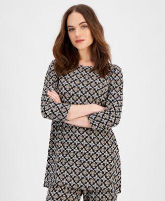 Petite Printed 3/4-Sleeve Top, Created for Macy's Product Image