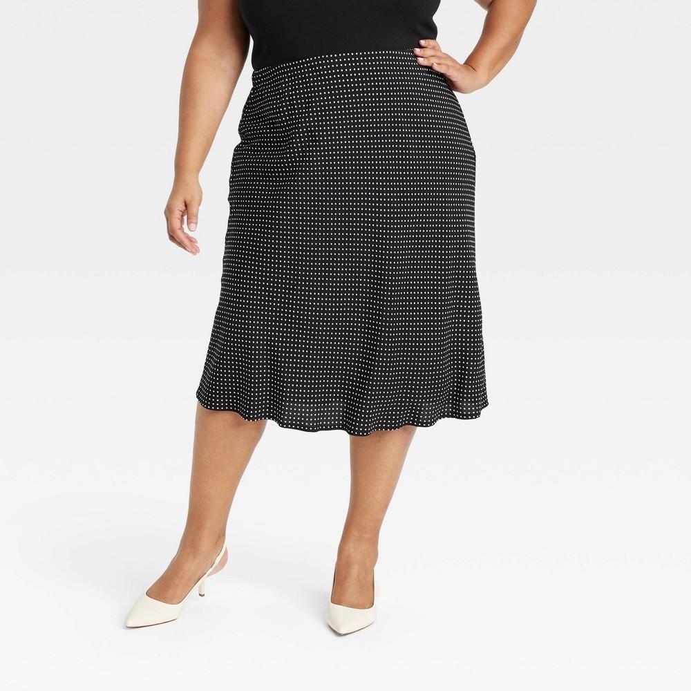 Womens Midi Side Slit A-Line Skirt - Ava & Viv /White Polka Dots product image