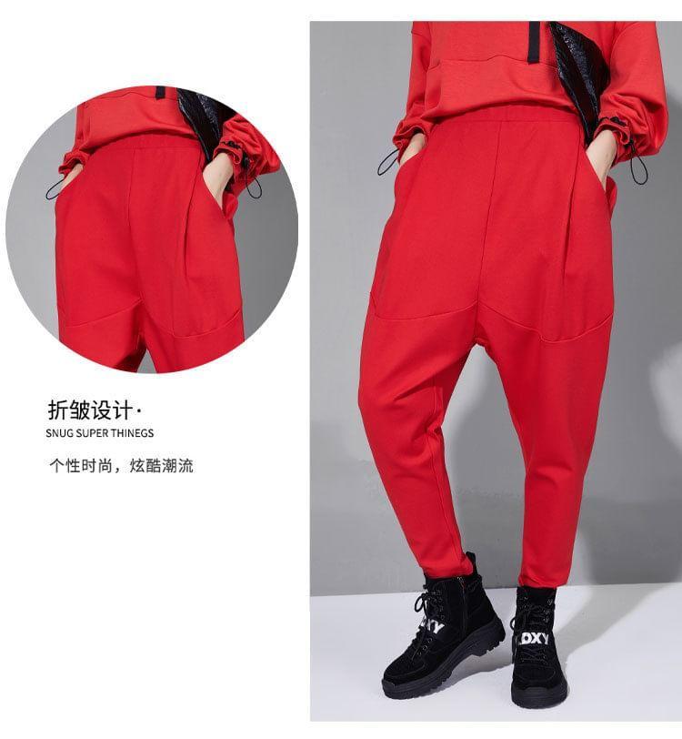 Elastic Waist Plain Baggy Pants Product Image