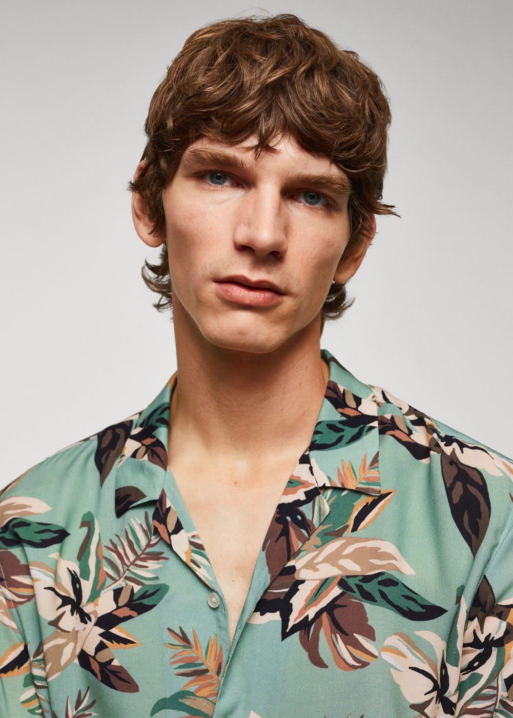 MANGO MAN - Regular fit floral print shirt turquoiseMen Product Image