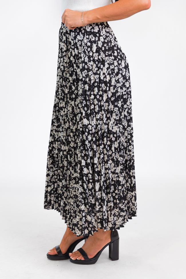 Pleats and Thank You Black Floral Maxi Skirt Product Image