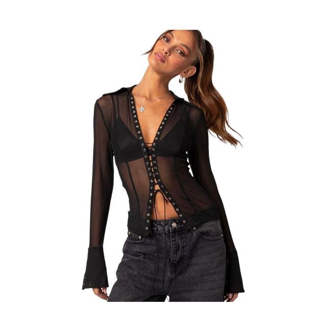 Women's Lace up sheer mesh top Product Image