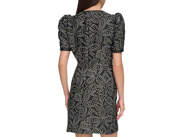 DKNY Short Sleeve Faux Stud Shoulder Cut Out Dress Product Image