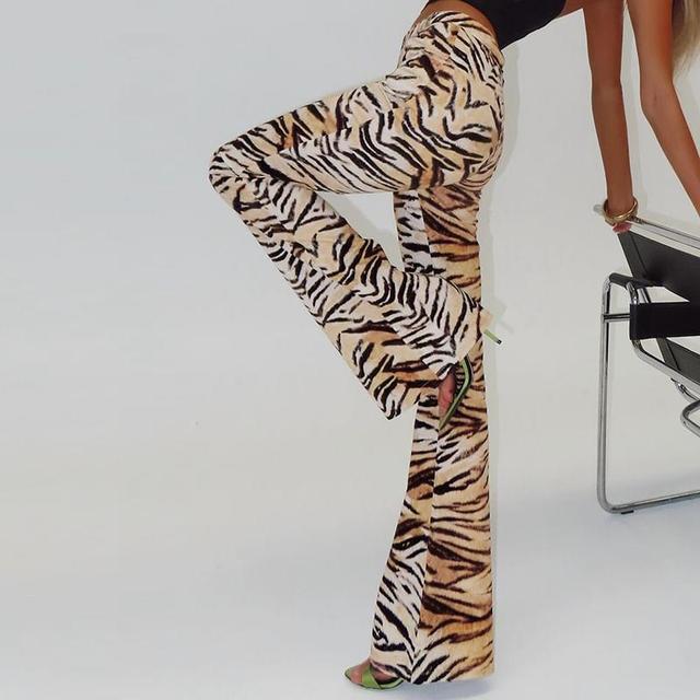 High Waist Tiger Print Flared Pants Product Image