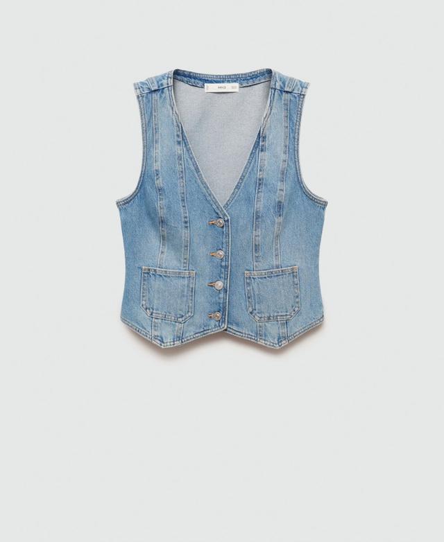 Mango Womens Pockets Detail Denim Vest Product Image