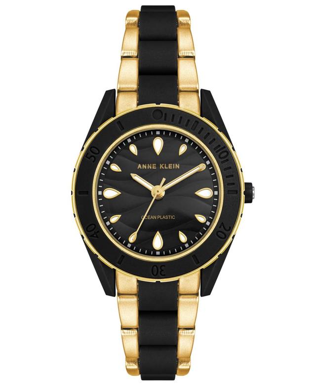 Anne Klein Womens Solar Gold-Tone and Black Oceanworks Plastic Watch, 32mm - Gold Product Image