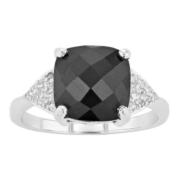 Gemminded Sterling Silver Cushion Cut Onyx & White Topaz Ring, Womens Product Image