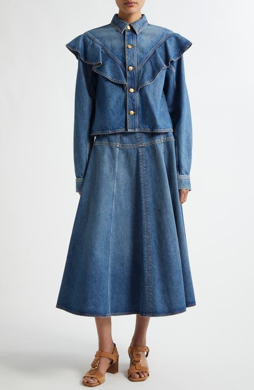 ULLA JOHNSON The Mathilde Ruffled Denim Shirt In Danube Product Image