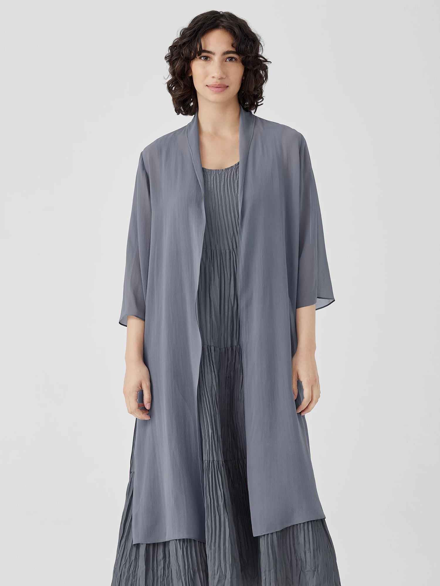 EILEEN FISHER Sheer Silk Georgette High Collar Jacketfemale Product Image