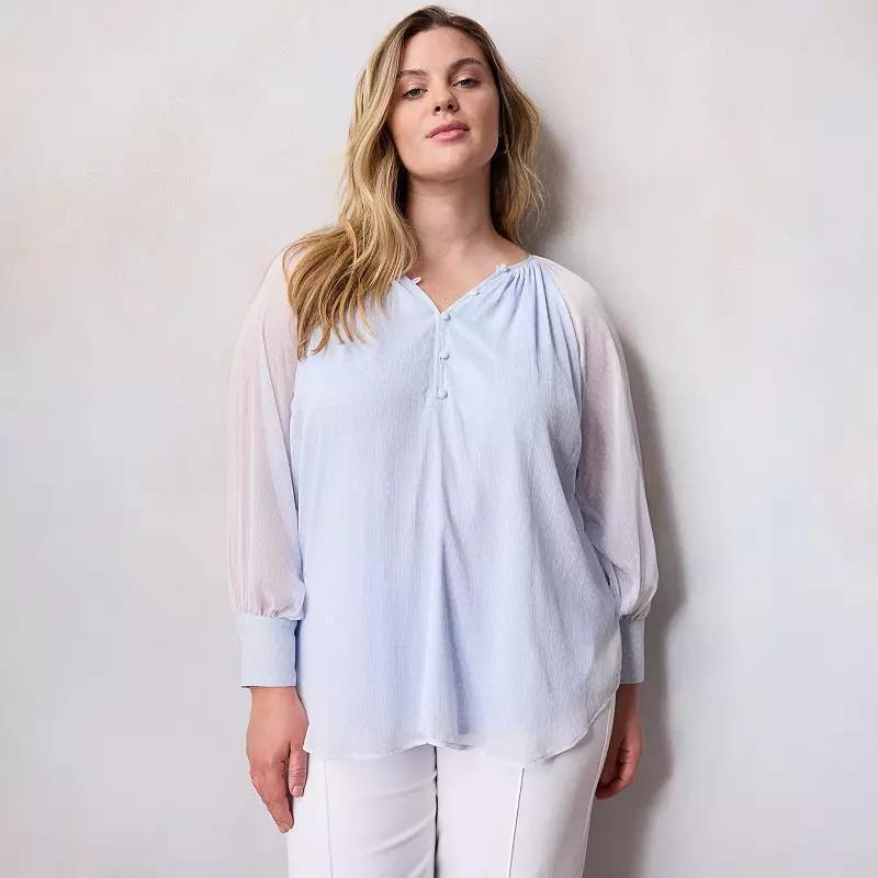 Plus Size LC Lauren Conrad Shirred Neck High Cuff Tunic, Womens Product Image