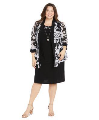 Plus Size 2-Pc. Printed Jacket & Necklace Dress Set Product Image