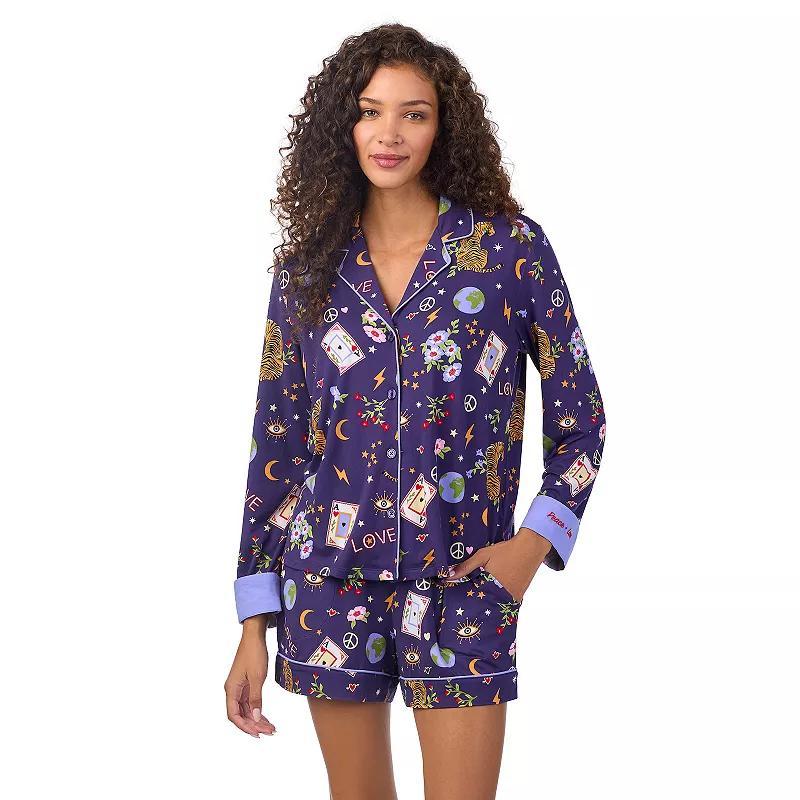 Womens Beauty Sleep Social Pajama Long Sleeve Notch Top & Pajama Shorts Set, Girls Product Image