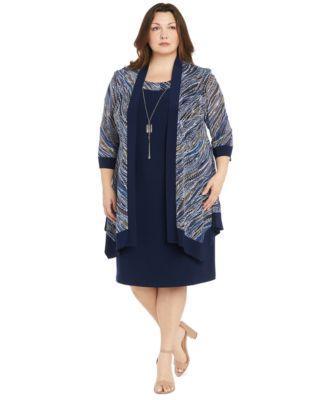 Plus Size 2-Pc. Printed Jacket & Necklace Dress Set Product Image