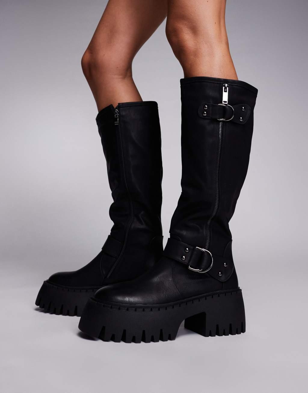 Simmi London Wide Fit Harli chunky biker boots in black Product Image