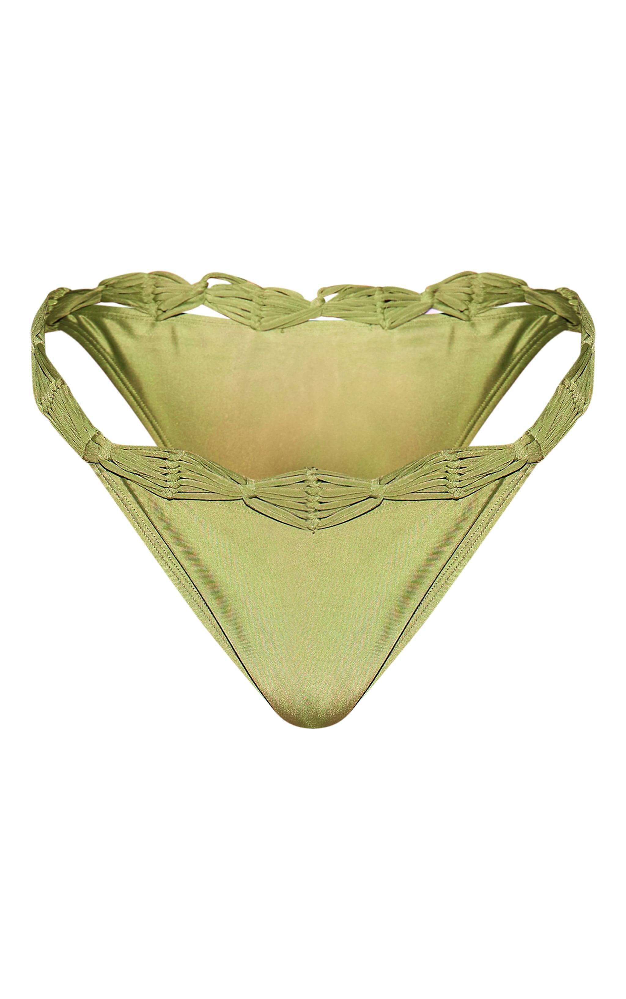 Olive Macrame Detail High Leg Bikini Bottoms Product Image