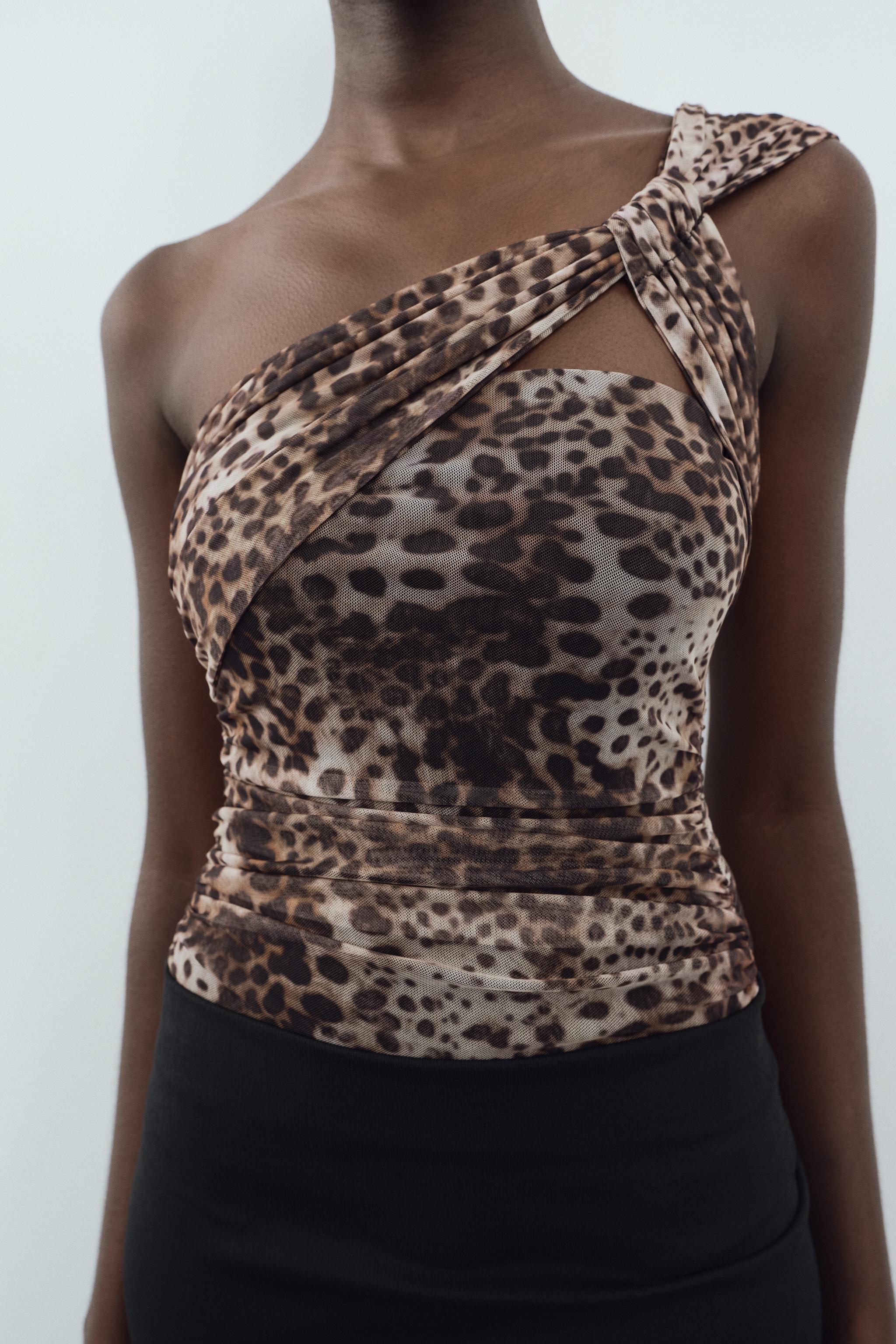 ANIMAL PRINT DRAPED TULLE BODYSUIT Product Image