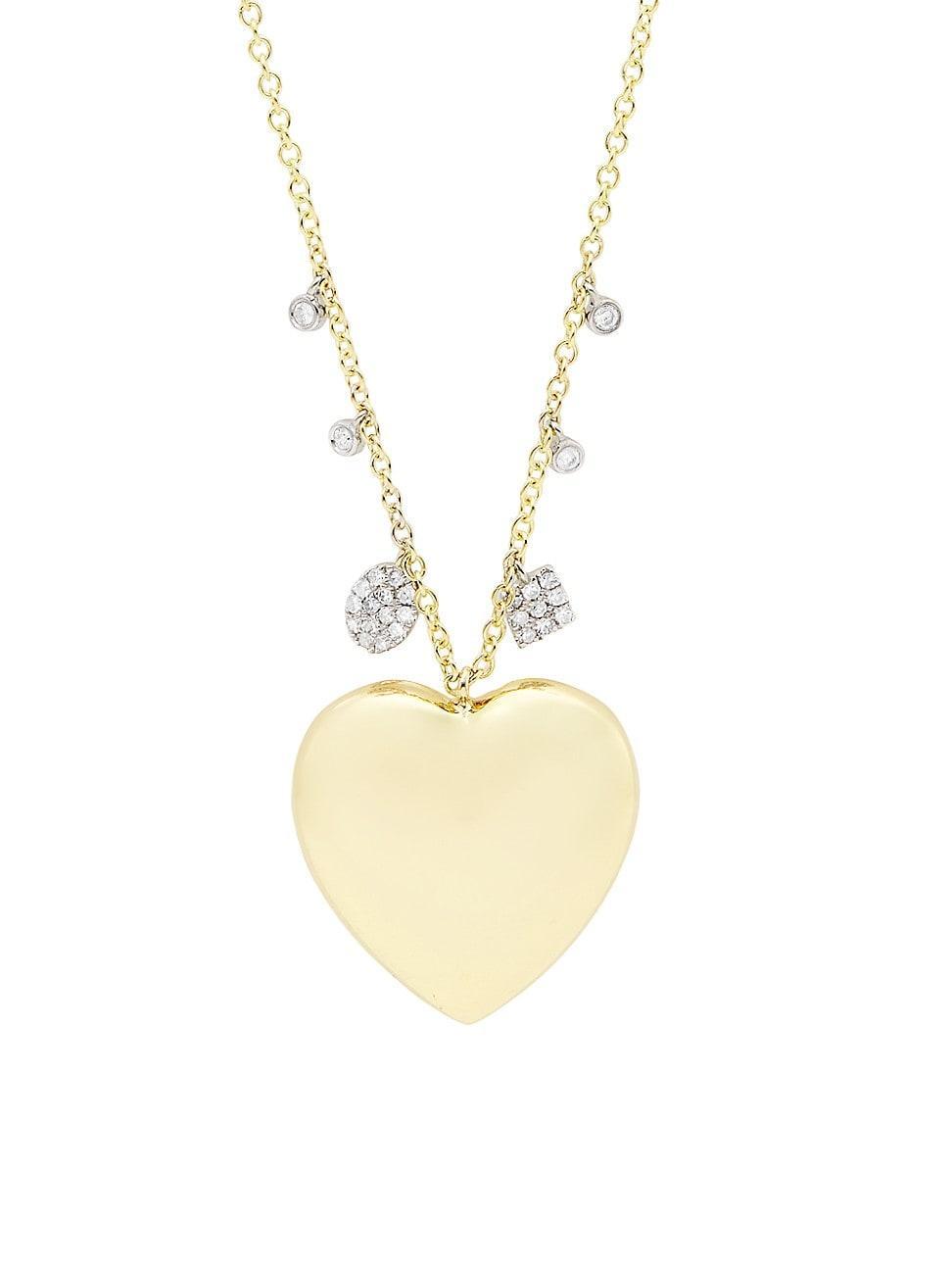 Womens 14K Yellow Gold & Diamond Heart Locket Necklace Product Image