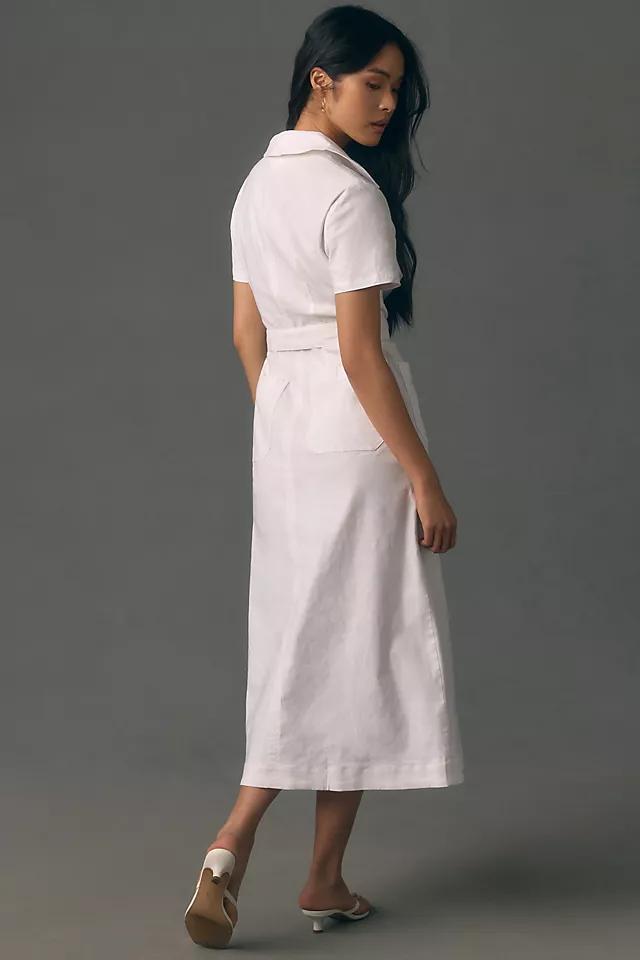 Maeve Short-Sleeve Linen Tie-Waist Midi Dress Product Image