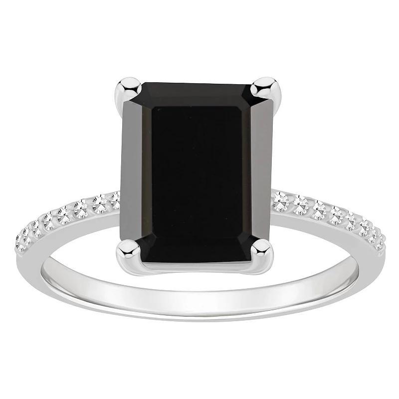 Alyson Layne Sterling Silver Emerald Cut Black Onyx 1/10 Carat T.W. Diamond Ring, Womens Product Image