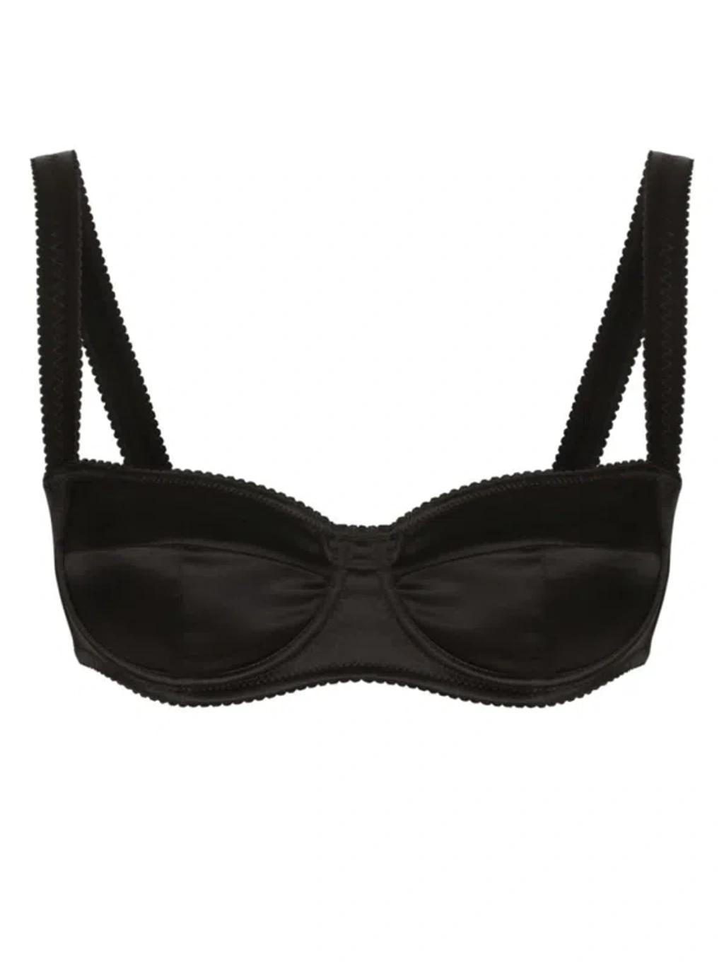 DOLCE & GABBANA Satin-finish Balconette-style Bra In Black Product Image