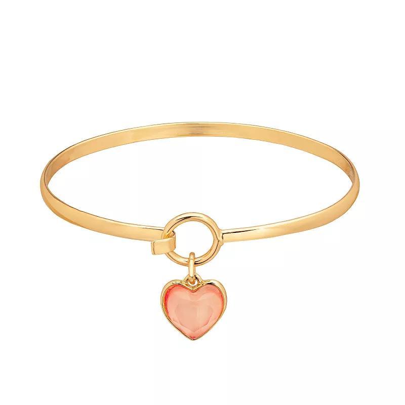 Emberly Gold Tone Peach Stone Heart Charm Cuff Bracelet, Womens, Pink Product Image