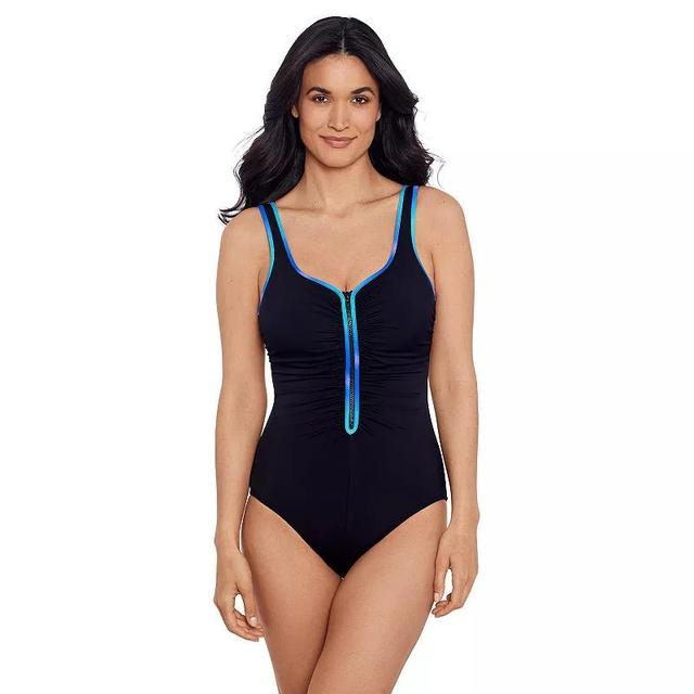 Womens Great Lengths Sport Shirred Zipper Tank One-Piece Swim Suit Product Image