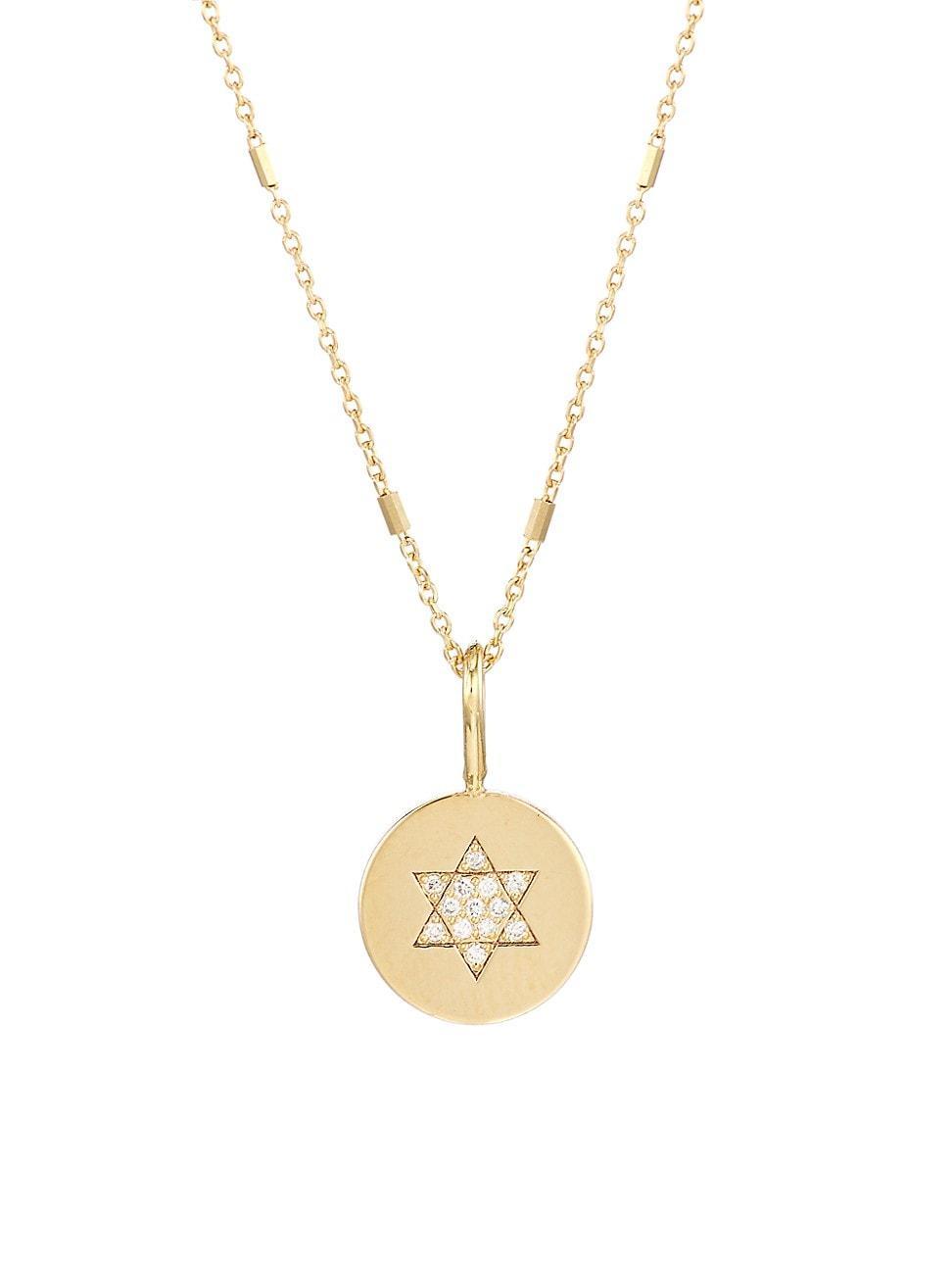 Womens Midi Bitty Symbols 14K Yellow Gold & Diamond Star Of David Pendant Necklace Product Image