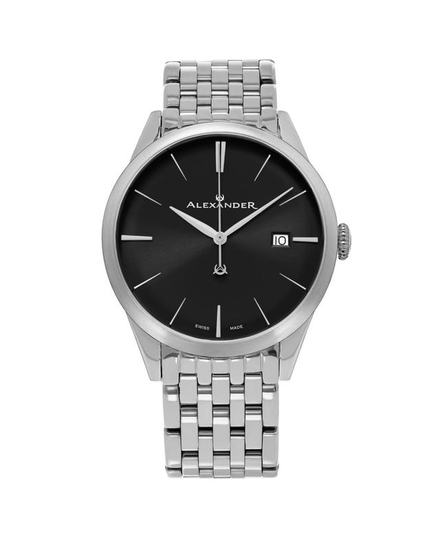 Alexander Mens Sophisticate Silver-tone Stainless Steel , Black Dial , 40mm Round Watch Product Image