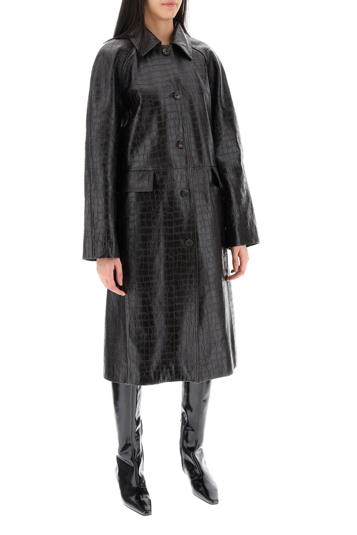 TOTÊME Long Leather Coat Crocodile Effect In Brown Product Image