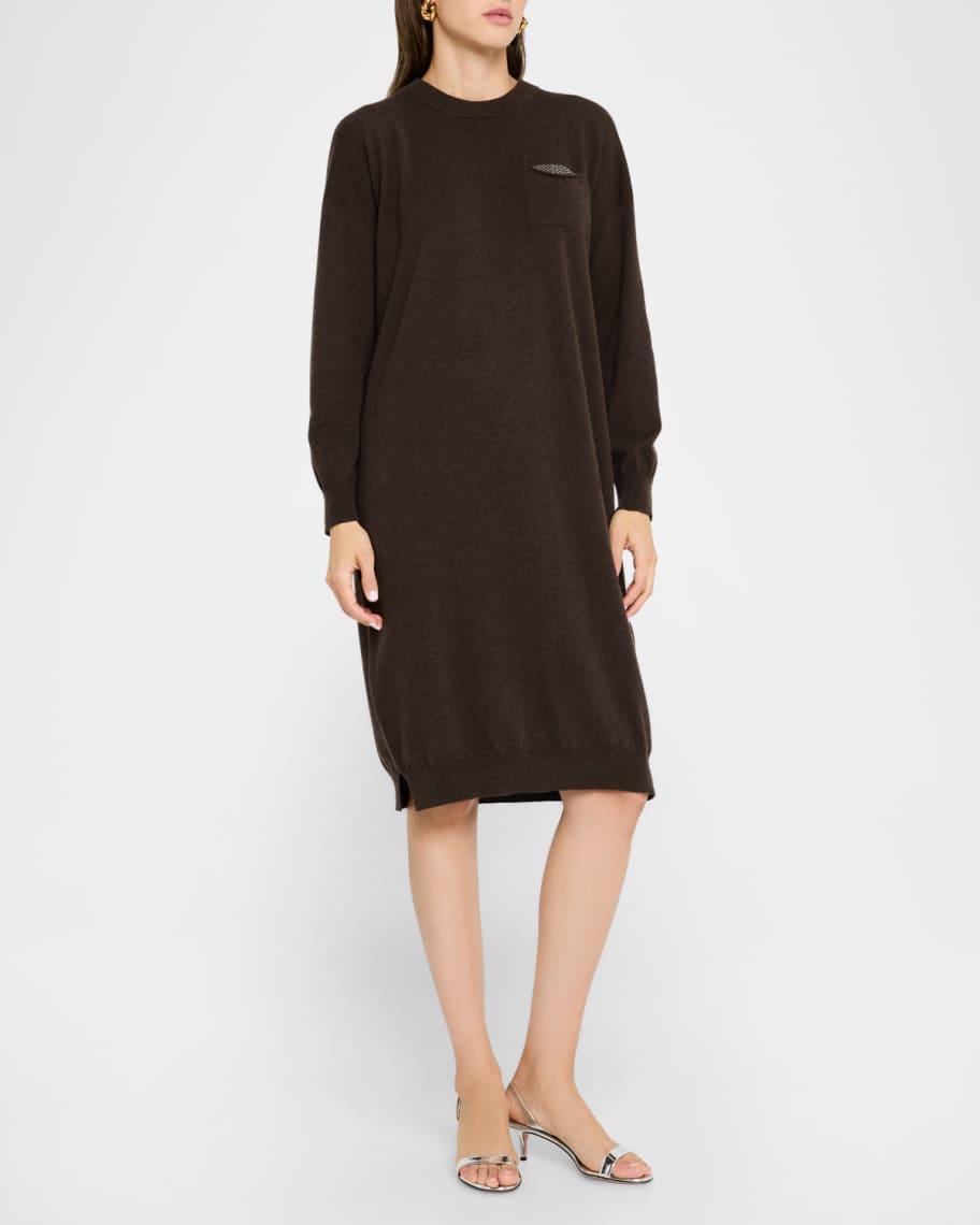 Chain-Trim Crewneck Knit Sweater Dress Product Image