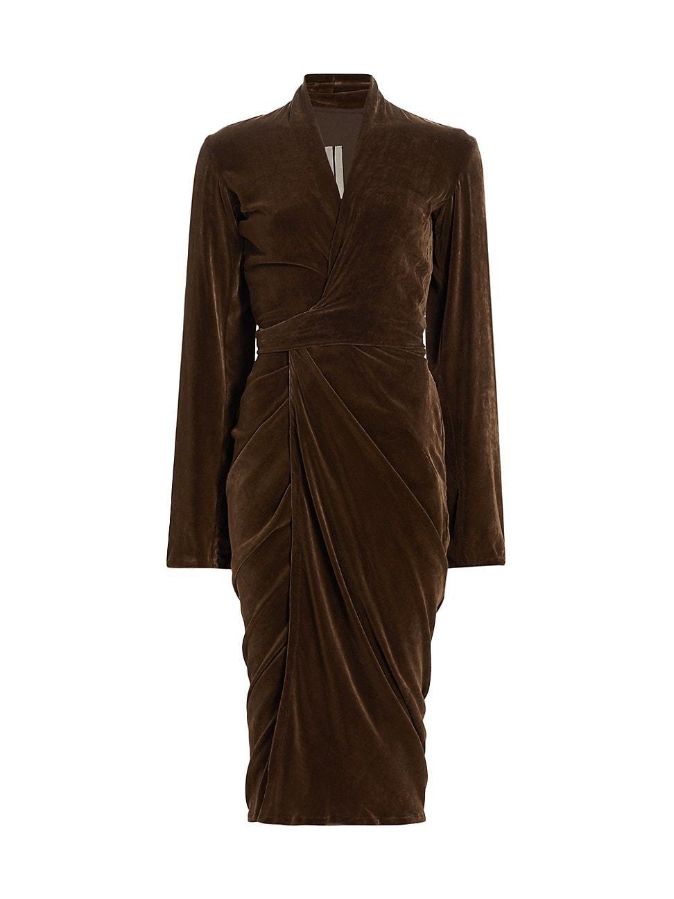 Womens Long-Sleeve Velvet Wrap Midi-Dress product image