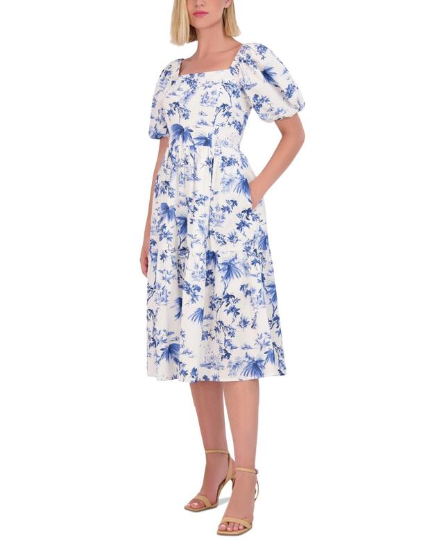 Women's Floral Puff-Sleeve Midi Dress Product Image