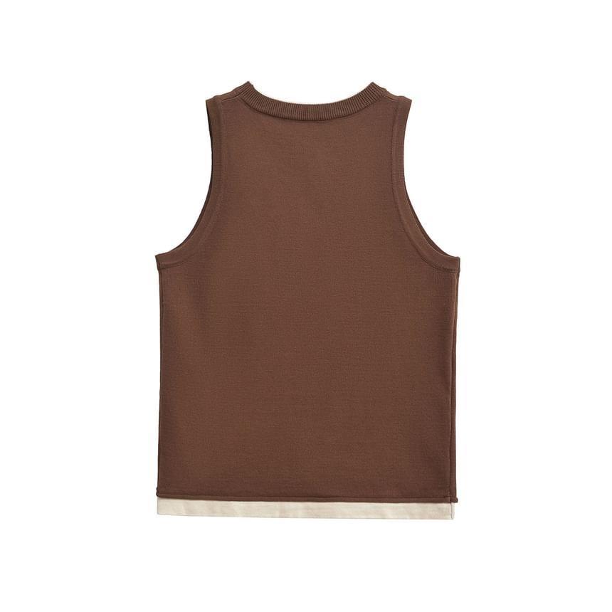 Round Neck Contrast Trim Knit Tank Top  Product Image