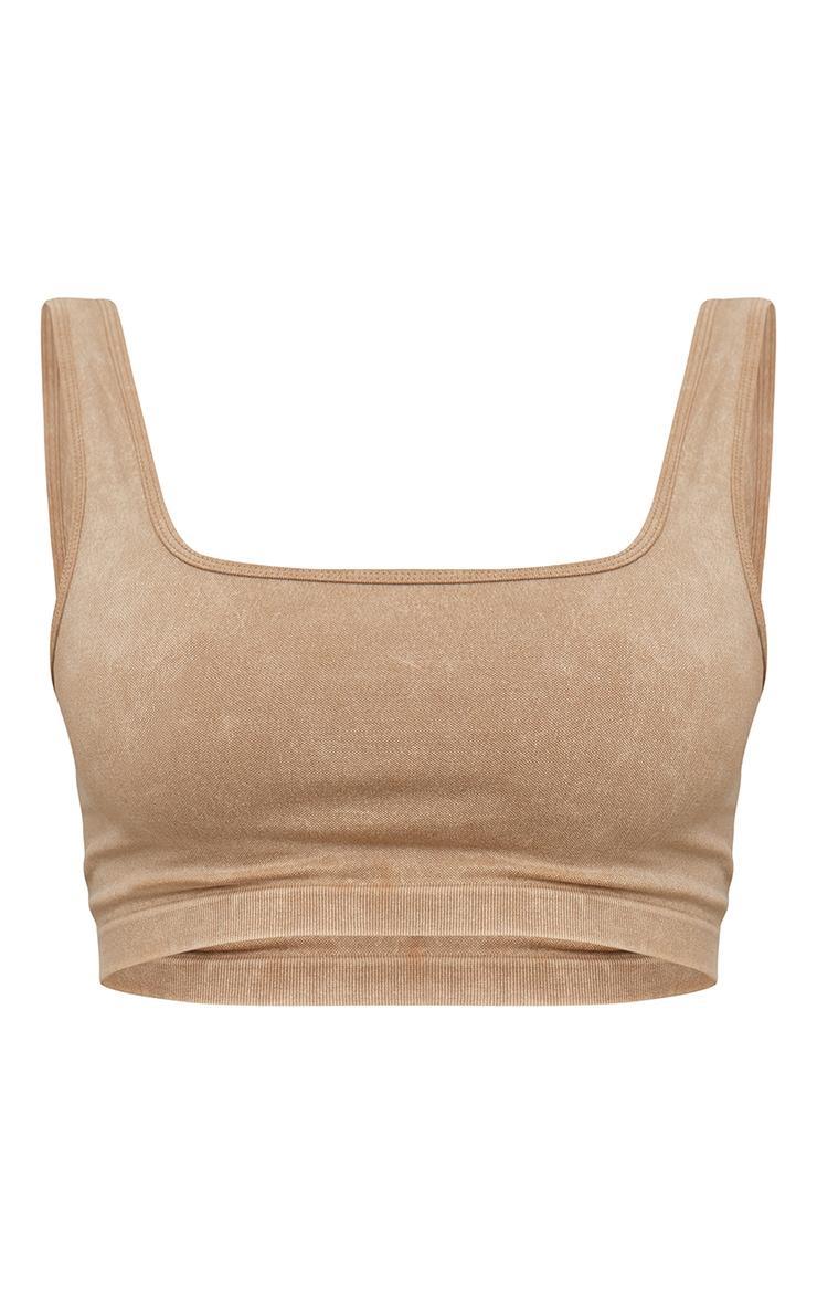  Oatmeal Acid Wash Seamless Cropped Sports Bra Product Image