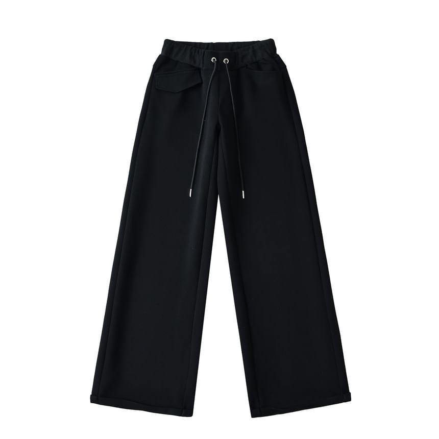 Drawstring Waist Plain Wide Leg Sweatpants Product Image