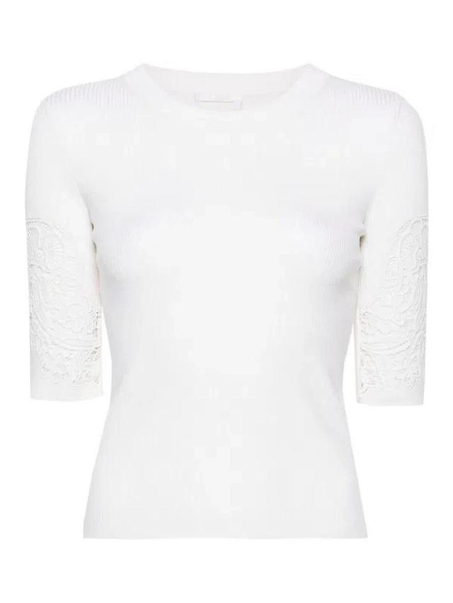 CHLOÉ Crew-neck Half Sleeve Sweater In White Product Image