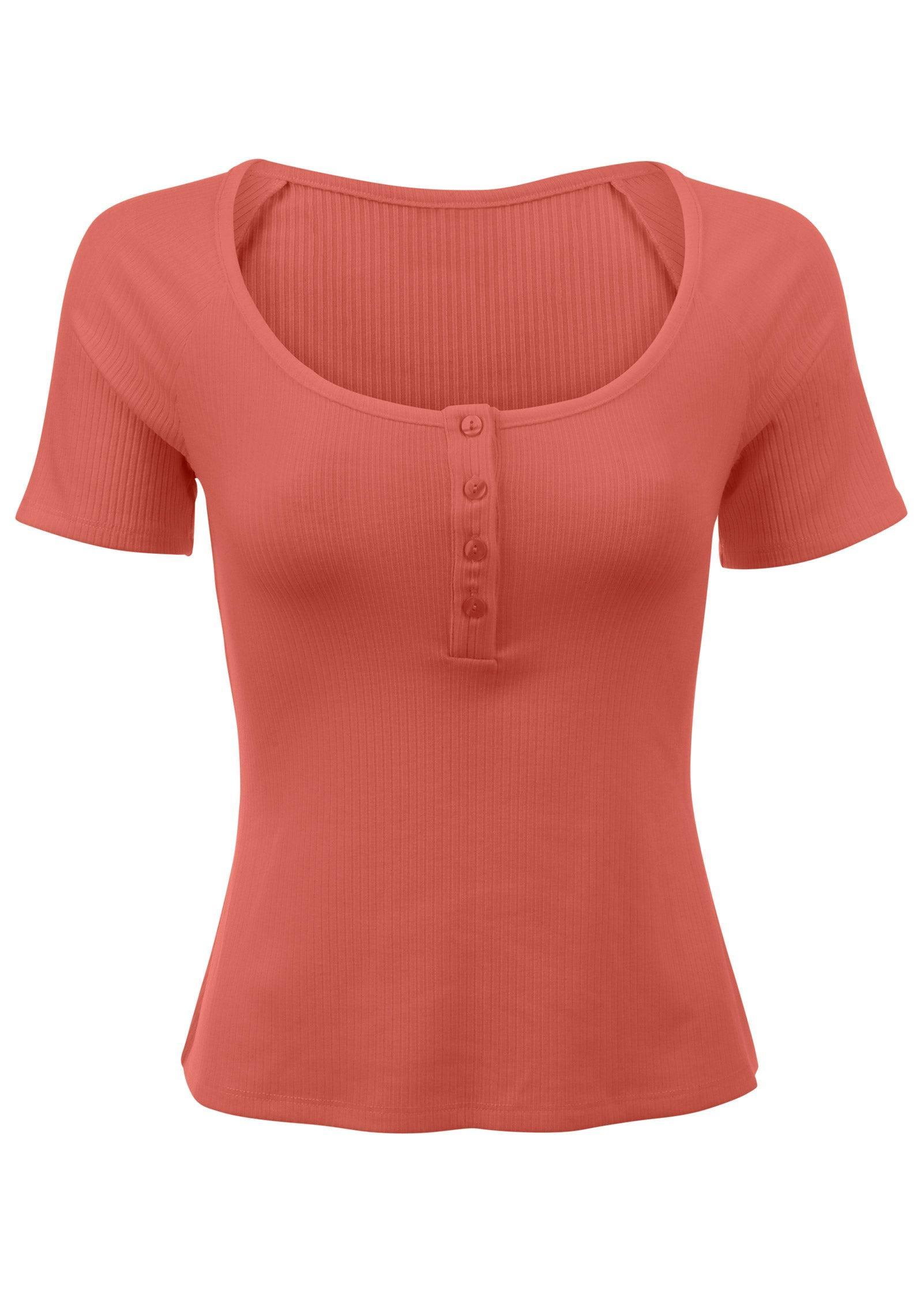 Henley Short Sleeve Top  - Burnt Orange Product Image