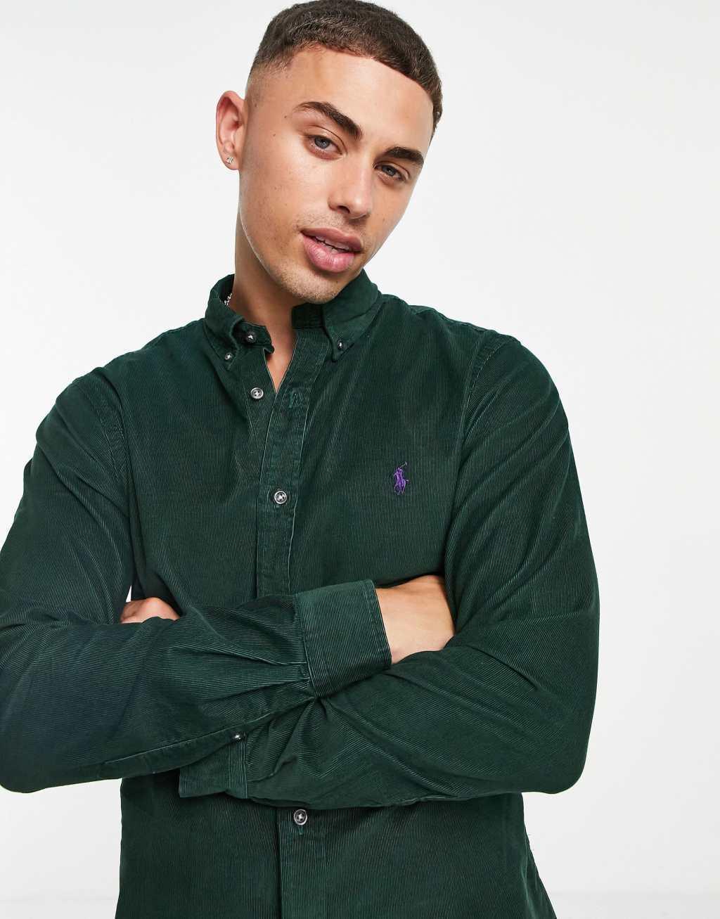 Polo Ralph Lauren icon logo slim fit oxford shirt button down in green Product Image