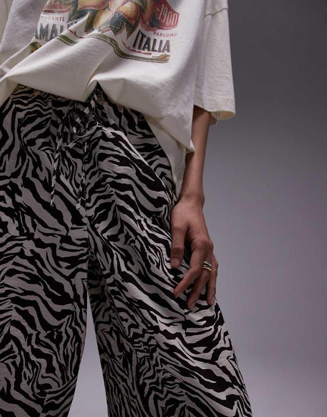 Topshop zebra print pull-on tie waist pants in multi Product Image