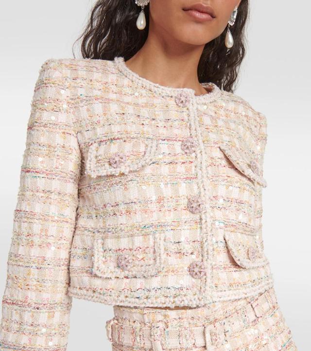 Pink Short Jacket With Paillettes And Jewel Buttons In Tweed Woman Product Image