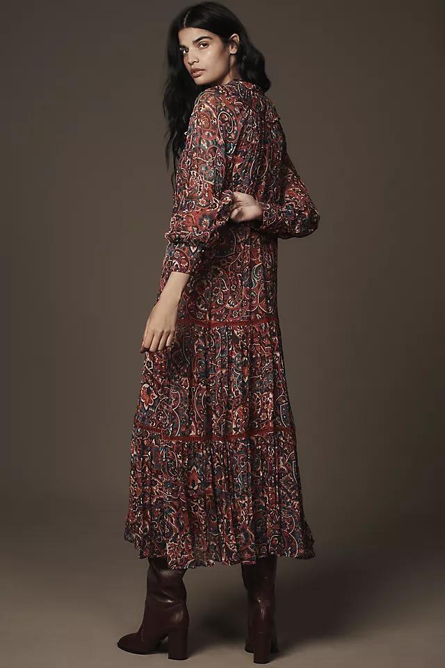 By Anthropologie Long-Sleeve Ruffled Boho Midi Dress Product Image